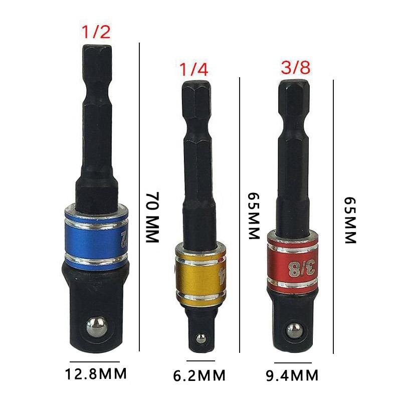 COMBO 3 đầu chuyển đổi thân lục giác sang bulong 1/4, 3/8, 1/2 inch nhiều màu VOTO cho tua vít tự động