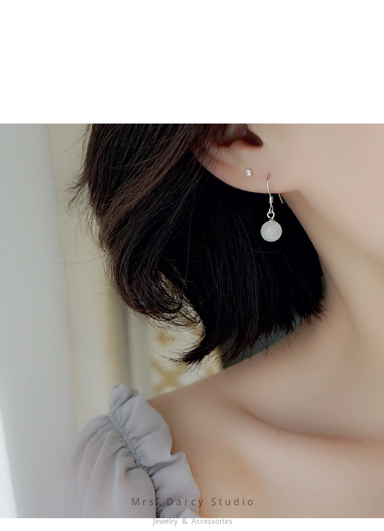 MRS.D【In Stock】100% Sterling Silver Warm Moistening Cat's Eye Stone S925 Earrings Stud Earrings Colors of Zircon Jewelry Gift Ear Clips Minimalist Earring Design Jewelry Girls Allergy Free