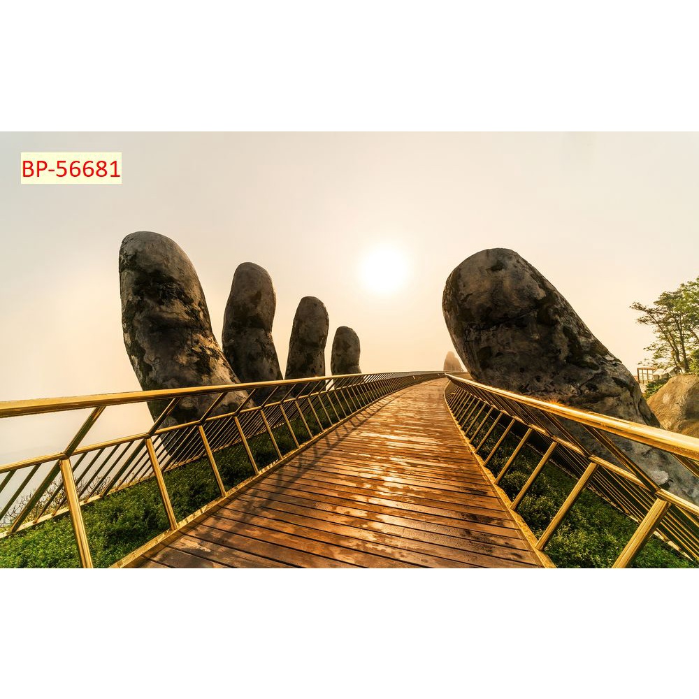 Tranh dán tường Đà Nẵng Hội An 3D, hình ảnh cầu rồng, cầu vàng may mắn, thành phố Đà Nẵng về đêm lung linh