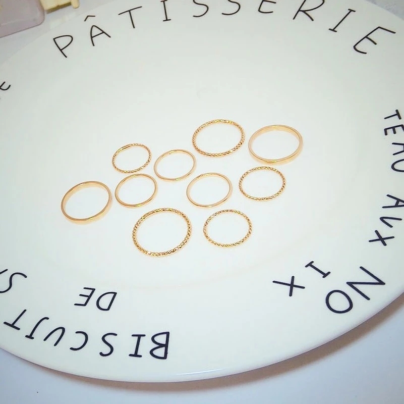 Set 10 Nhẫn Đeo Tay Kim Loại Đơn Giản Thời Trang Unisex