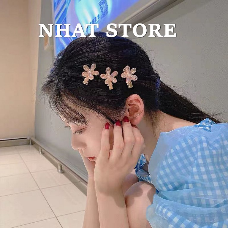 Kẹp tóc cho bé xinh xắn, cặp tóc bông hoa đính đá Nhat Store
