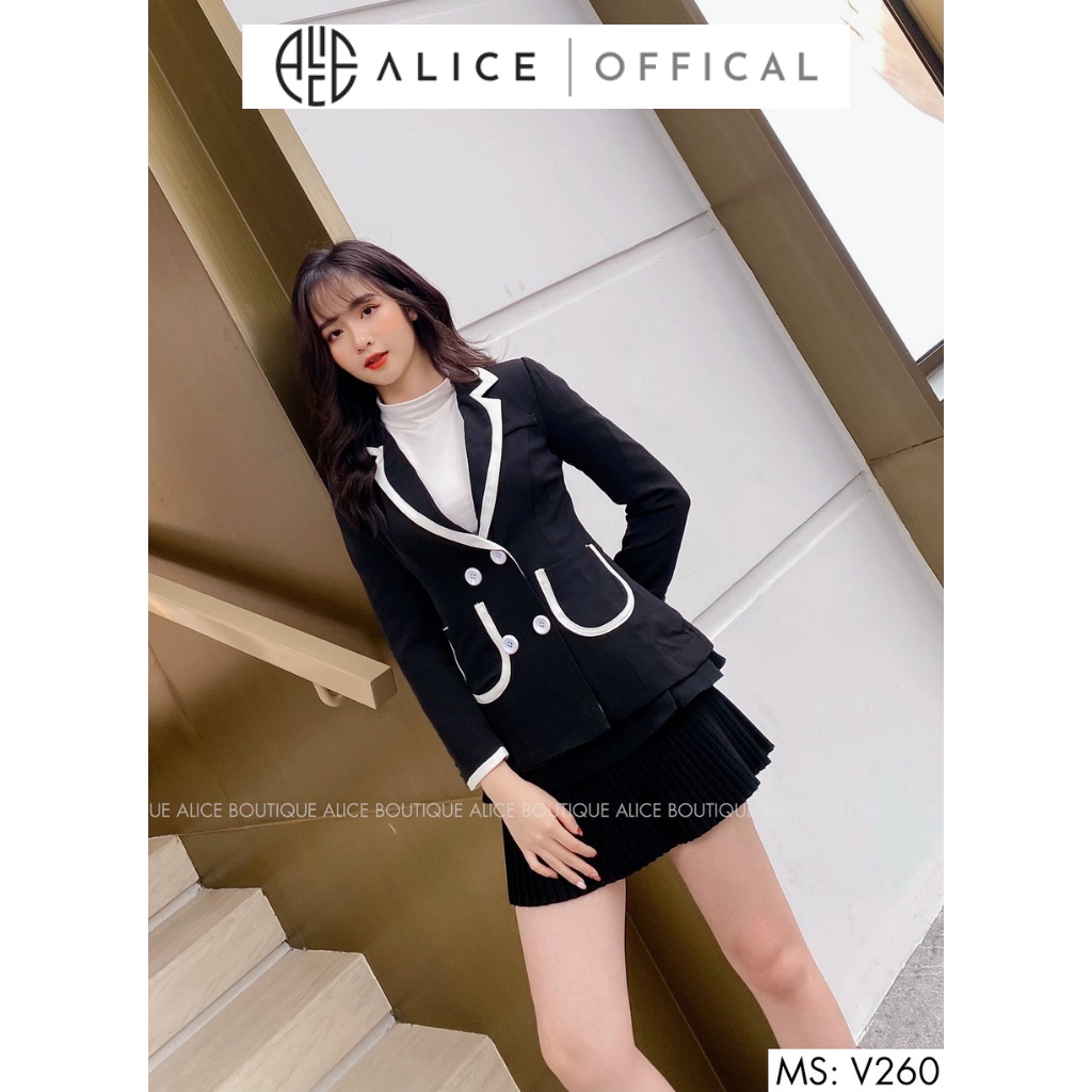 Áo Vest Nữ Thiết Kế Màu Đen ALICE Phối Viền Trắng Trẻ Trung Thanh Lịch  V260