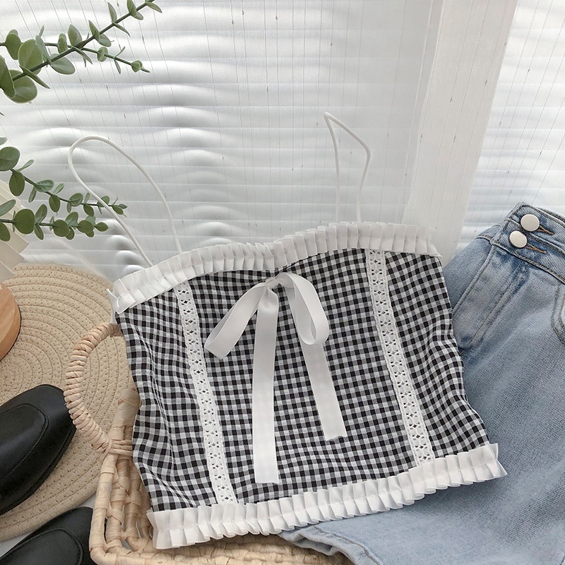 SUXI Áo Hai Dây Dáng Ôm Kẻ Sọc Caro Thời Trang Mùa Hè Quyến Rũ Cho Nữ