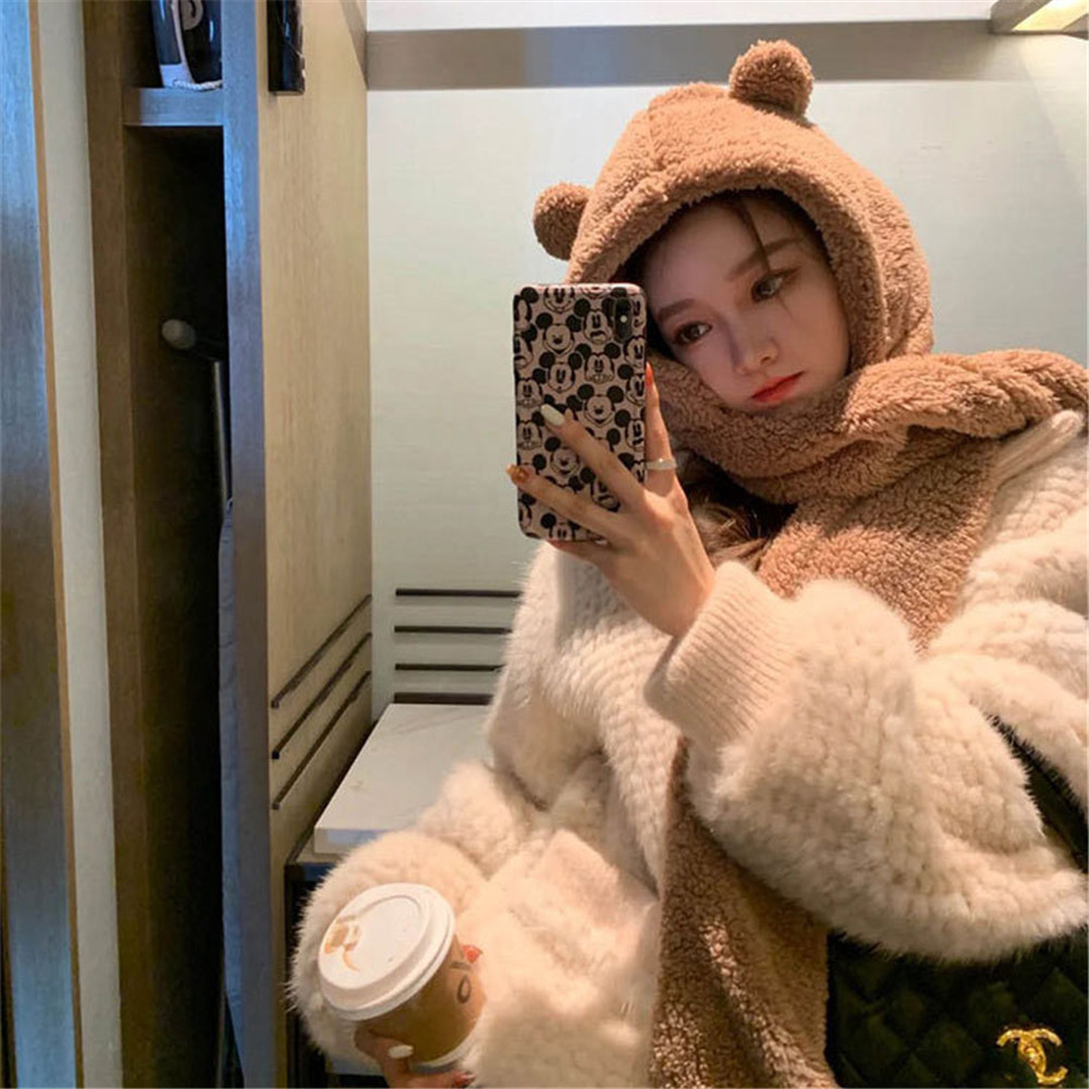 Khăn choàng cổ có mũ và găng tay/ có mũ dễ thương phong cách Hàn Quốc