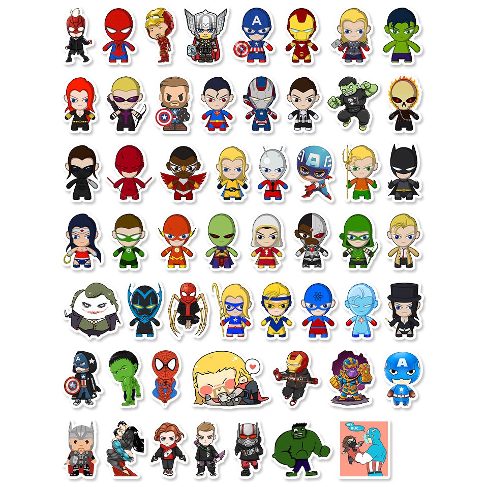 [Set 50 Cái] Bộ Sticker chủ đề Avengers siêu cute dán trang trí laptop, mũ bảo hiểm, vali, xe tay ga, ván trượt - DB.045