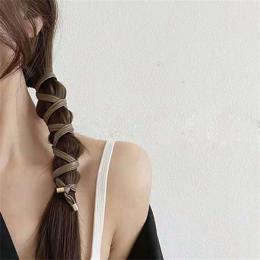 Dây Buộc Tóc Bằng Da Màu Đen / Cà Phê Dễ Sử Dụng