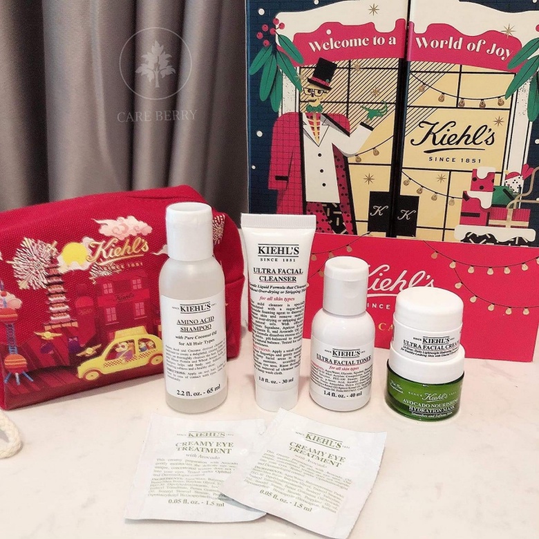 Túi mỹ phẩm Kiehl’s màu đỏ có họa tiết chính hãng