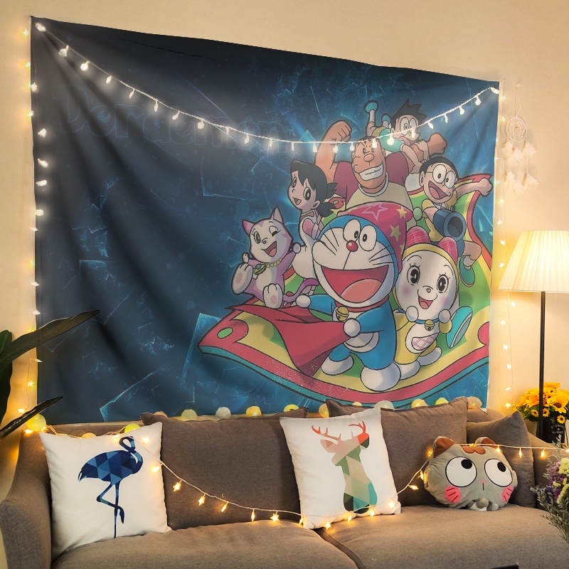 Tranh Vải Decor Doraemon Chất Liệu Lụa Cao Cấp - Tặng Kèm Đèn Led