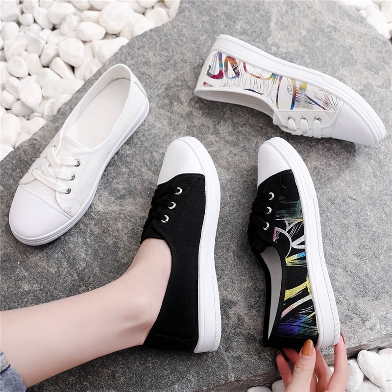 Giày Thể Thao Vải Canvas Màu Trắng Thoáng Khí Phong Cách Hàn Quốc Cho Nữ