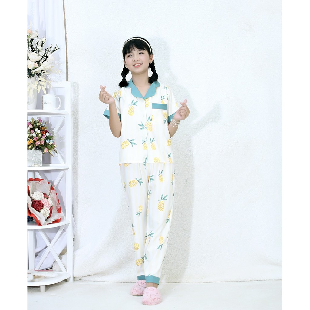 Set bộ pijama áo tay ngắn quần dài nhiều size chất liệu lụa mát họa tiết đáng yêu cho bé 239