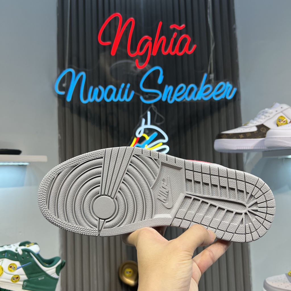 Giày thể thao sneaker JD Xám vệt đỏ, gót đỏ Mới Lai Au