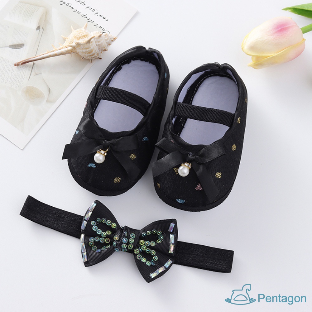 Giày Tập Đi Đế Mềm Đính Hoa Ngọc Trai Dễ Thương Cho Bé Gái 0-12 Tháng Tuổi