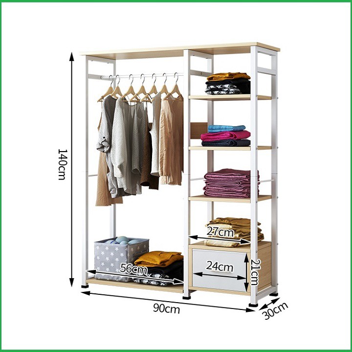 Tủ quần áo khung thép mặt gỗ ngang 90cm - Tủ treo quần áo cao cấp | BigBuy360 - bigbuy360.vn