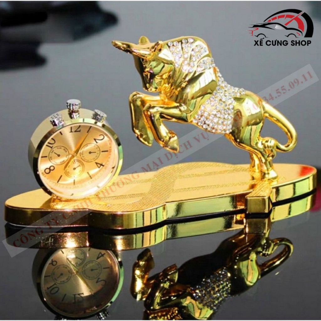 Tượng trâu vàng đính đá cao cấp tặng kèm tinh dầu trang trí Taplo xe hơi
