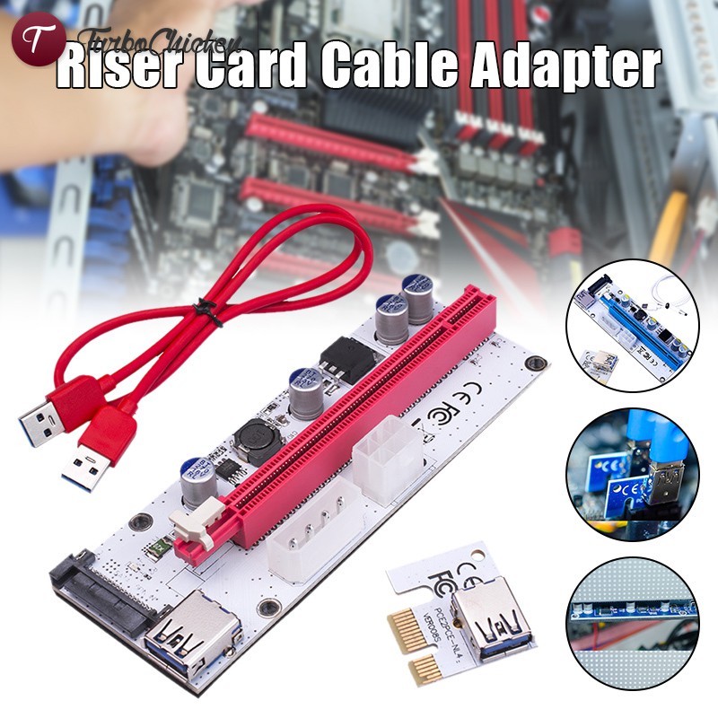 #Khai thác mỏ# PCI-E PCI Express Riser Card 1x to 16x USB 3.0 Data Cable Adapter SATA to 4Pin IDE Molex 6 pin for Bitcoin Mining