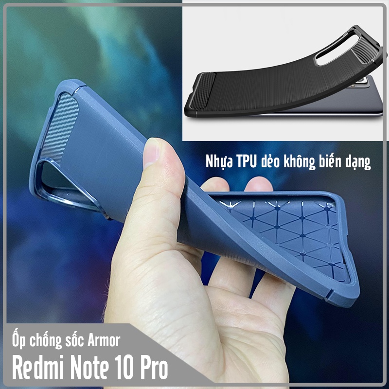Ốp lưng cho Xiaomi Redmi Note 10 Pro Chống sốc - Rugged Armor Carbon phay xước không bám vân tay