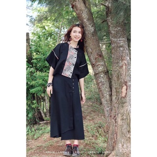 LAMLIY - Áo nửa cổ trụ linen phối hoạ tiết