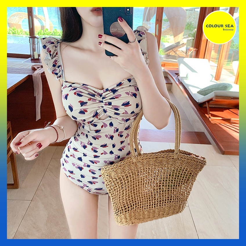 Bikini 1 mảnh họa tiết hoa nhí bèo vai style Hàn Quốc (có video) | BigBuy360 - bigbuy360.vn