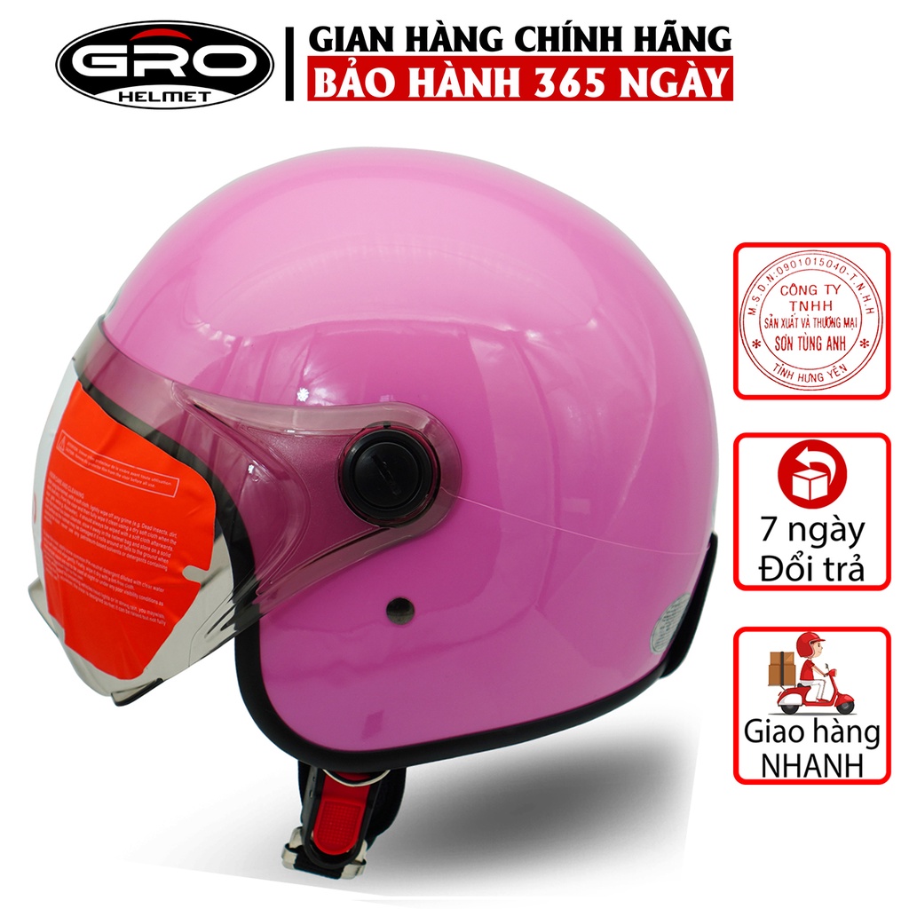 Mũ Bảo Hiểm 3/4 đầu GRO Helmet T818 có kính ngắn che nửa mặt, kiểu dáng thời trang cho nữ, khóa kim loại - Hồng Nhạt