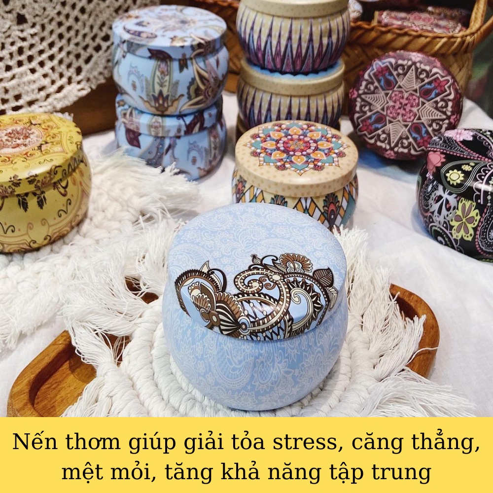 Nến thơm trang trí phòng SWEET HOME hũ thiếc cao cấp làm từ sáp đậu nành giúp khử mùi phòng,decor phòng