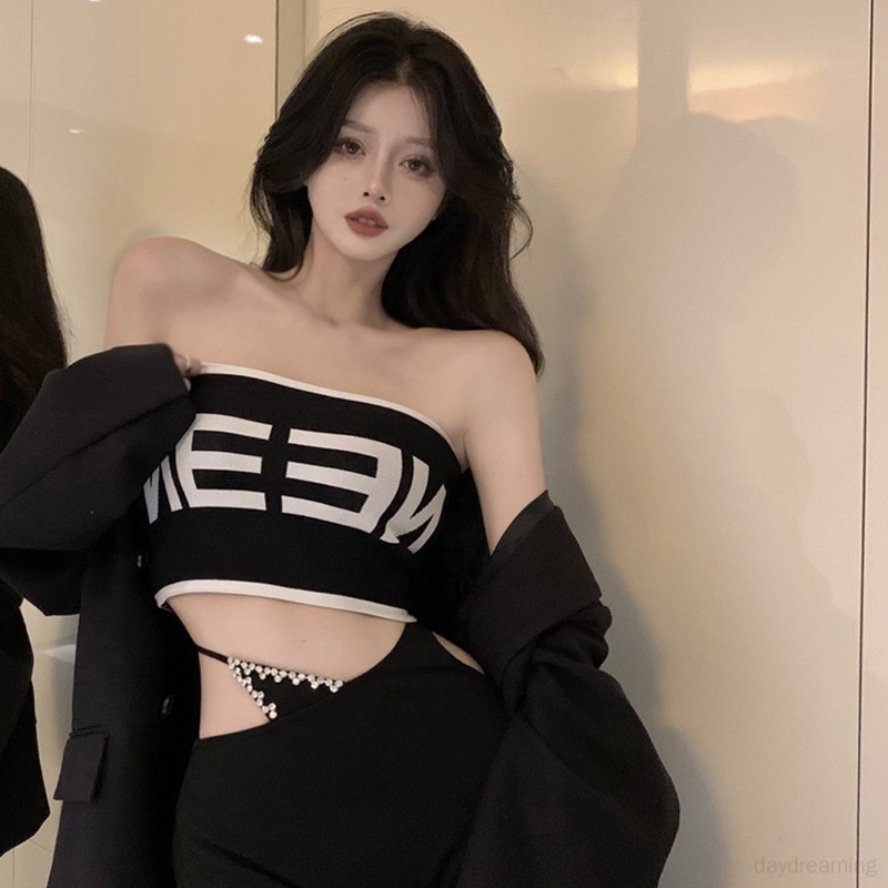 Áo Croptop Dệt Kim In Họa Tiết Chữ Thời Trang Cho Nữ
