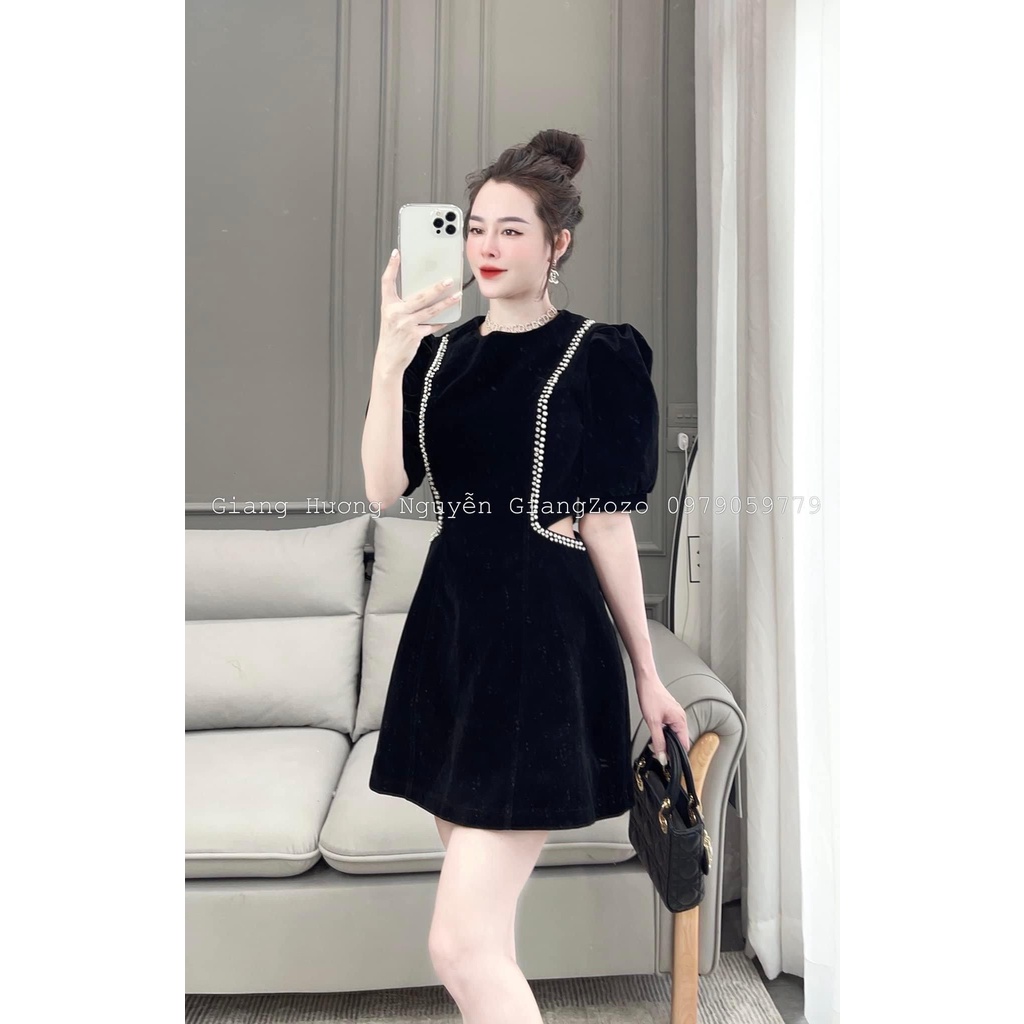 Váy nhung tay bồng thiết kế hở eo đầm dự tiệc nữ sang chảnh MIVOSA VN255