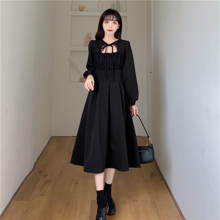 D111 - Đầm Bigsize Tiểu Thư Tay Dài Cột Dây Cổ