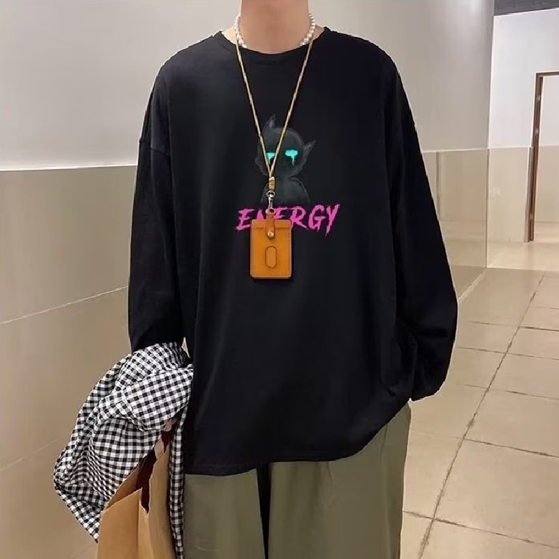 Áo Thun Tay Dài Cổ Tròn Dáng Rộng In Chữ Phong Cách Hip Hop Hàn Quốc Thời Trang Cho Nam Size M-5XL