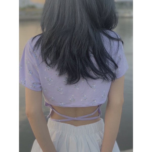 [ẢNH ĐỘC QUYỀN SMOR] Áo croptop HOA, CUT OUT, cột dây lưng