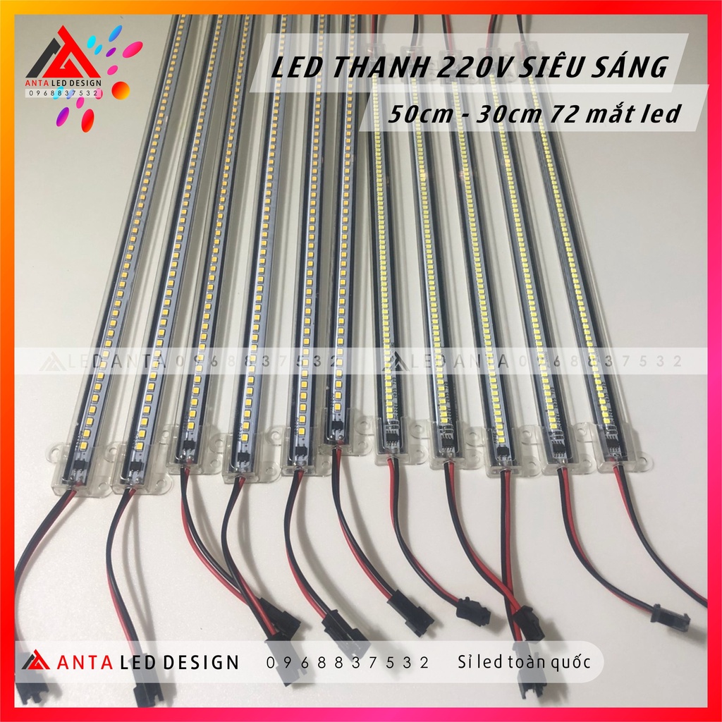 Đèn led thanh 220V 50cm ,30cm 72 mắt mắt led siêu sáng