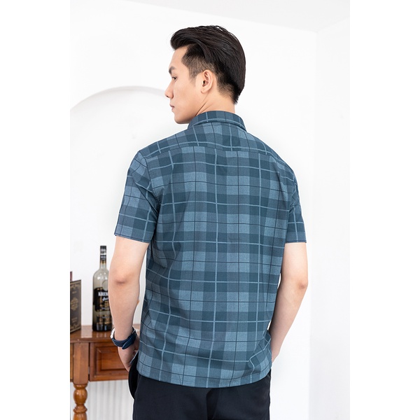 Áo Sơ Mi Nam Công Sở Trung Niên Anton Somianton Màu Xanh Than Kẻ Sọc Dọc Đậm Ngắn Tay Thoáng Mát - YNC130