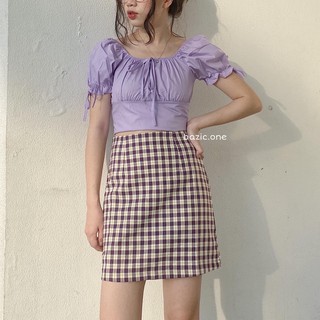 Sét croptop áo tím chân váy kẻ siêu xinh