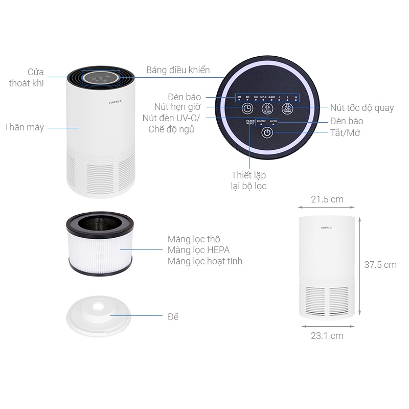 25m2 - Máy lọc không khí HEPA Hafele CF-8116 / 537.82.710 - Hàng chính hãng
