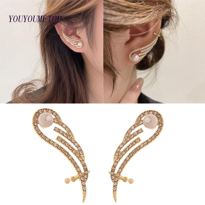 Youyo Khuyên Tai Dạng Kẹp Hình Cánh Đính Kim Cương Lấp Lánh Phong Cách Hàn Quốc Cho Nữ