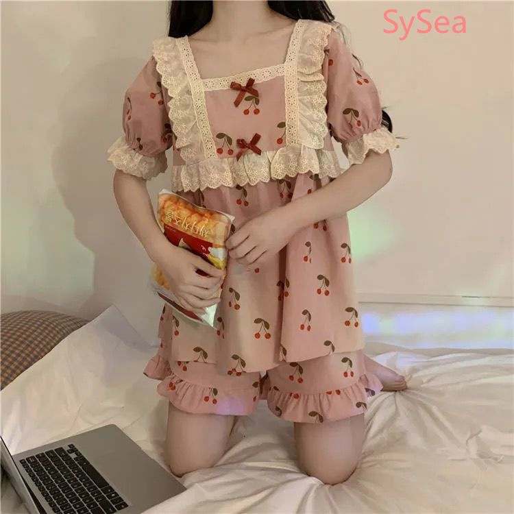 Bộ đồ ngủ tay ngắn in hoa kiểu công chúa thời trang mùa hè dành cho nữ