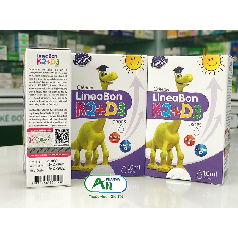 [Có tem cào chống hàng giả] Vitamin D3K2 Lineabon nhỏ giọt -Lọ 10ml