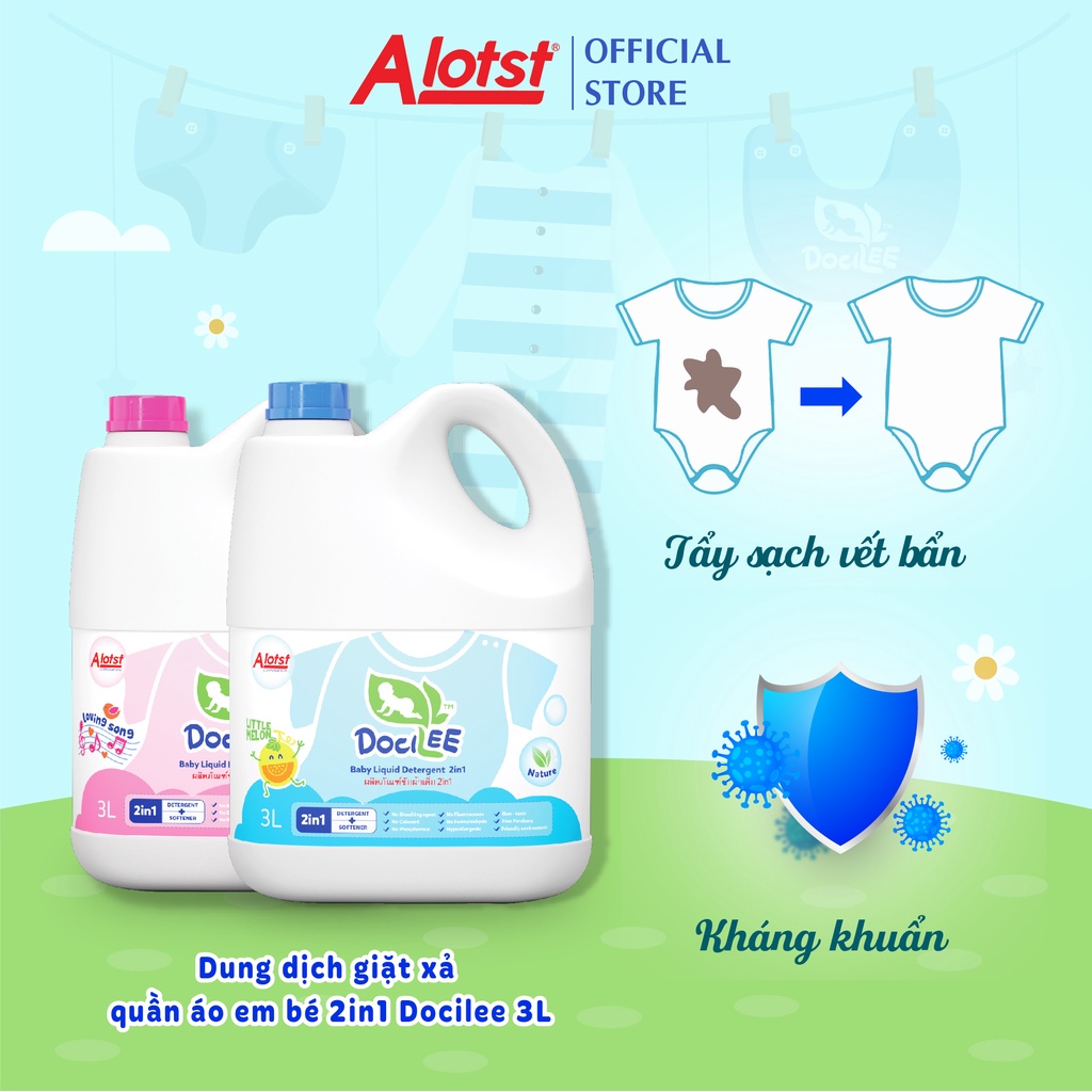 Nước Giặt THÁI LAN DOCILEE 3 LÍT , Nước Giặt Xả Quần Áo Em Bé 2 in1 Docilee