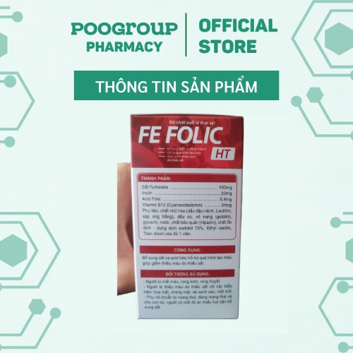 Viên uống Fe Folic HT bổ sung sắt và acid folic hỗ trợ quá trình tạo máu, giảm thiếu máu do thiếu sắt