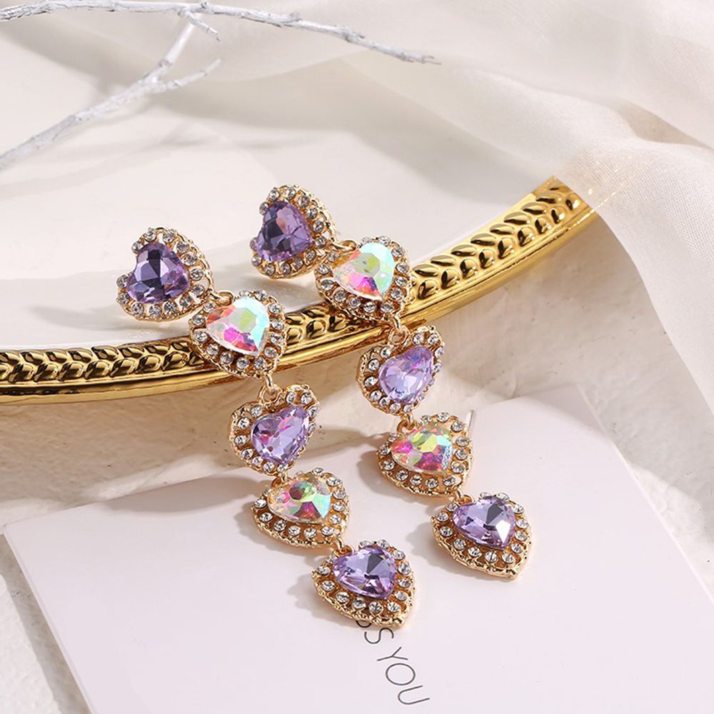 Khuyên tai dáng dài hình trái tim nhiều màu thời trang cho nữ