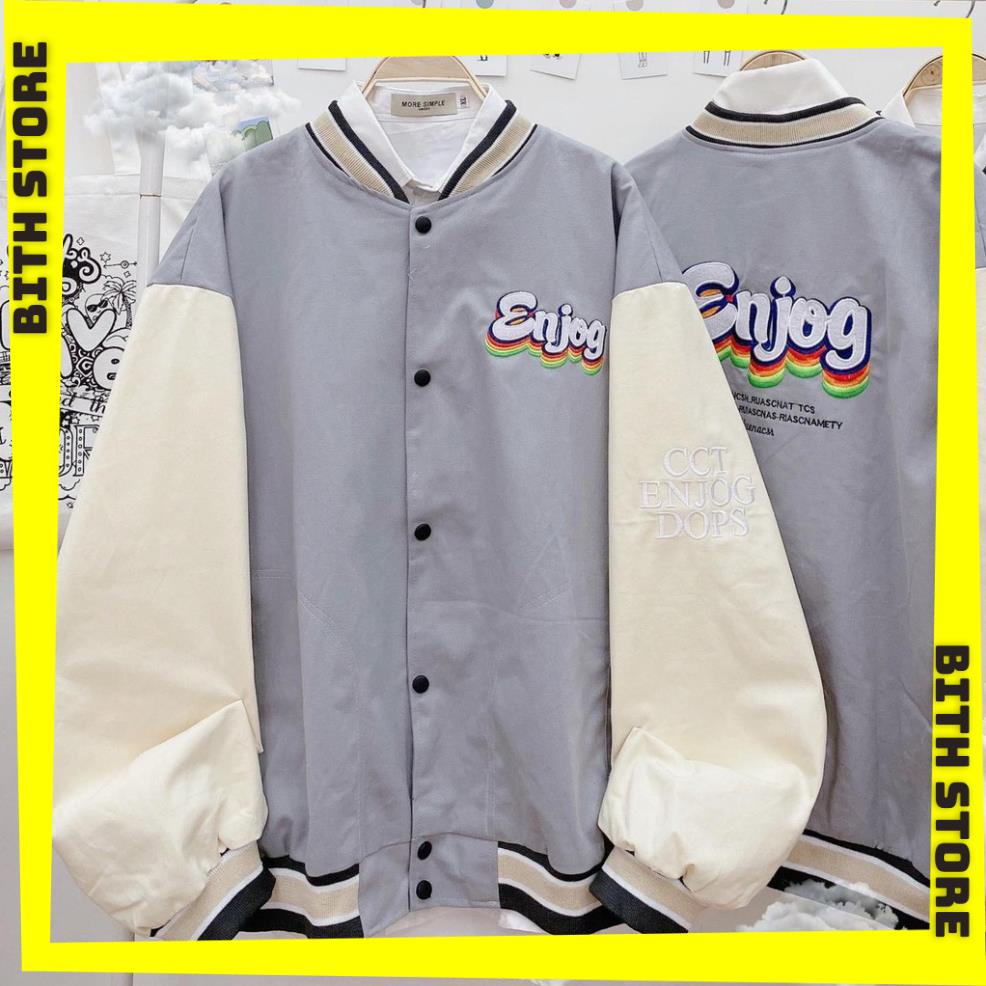Áo khoác bomber bóng chày cúc bấm ENJOG cực đẹp, phong cách thể thao, chống nắng tốt