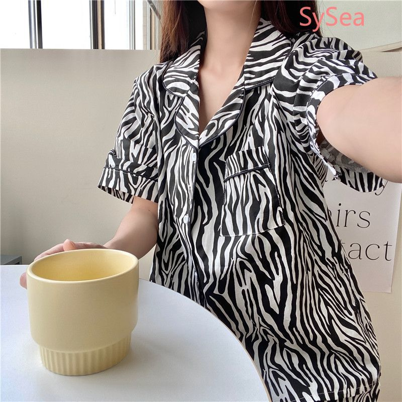 Bộ Đồ Ngủ Tay Ngắn Dáng Rộng In Họa Tiết Ngựa Vằn Kiểu Retro Thời Trang Mùa Hè Cho Nữ