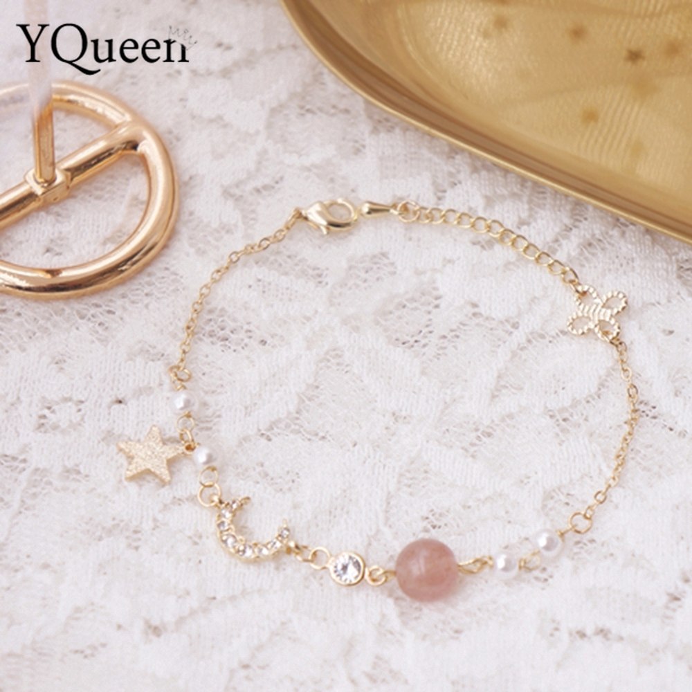 Vòng tay hình trăng sao đính đá pha lê và ngọc trai xinh đẹp