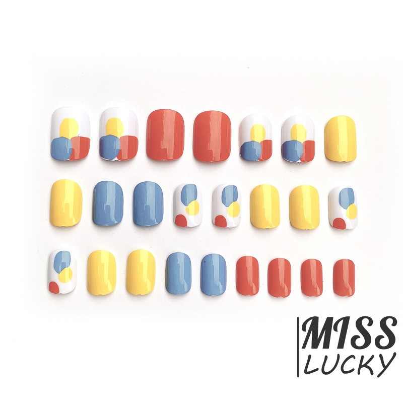 [Hàng mới về] Bộ 24 móng giả nhiều màu sắc có thể gỡ ra dùng để trang trí móng tay