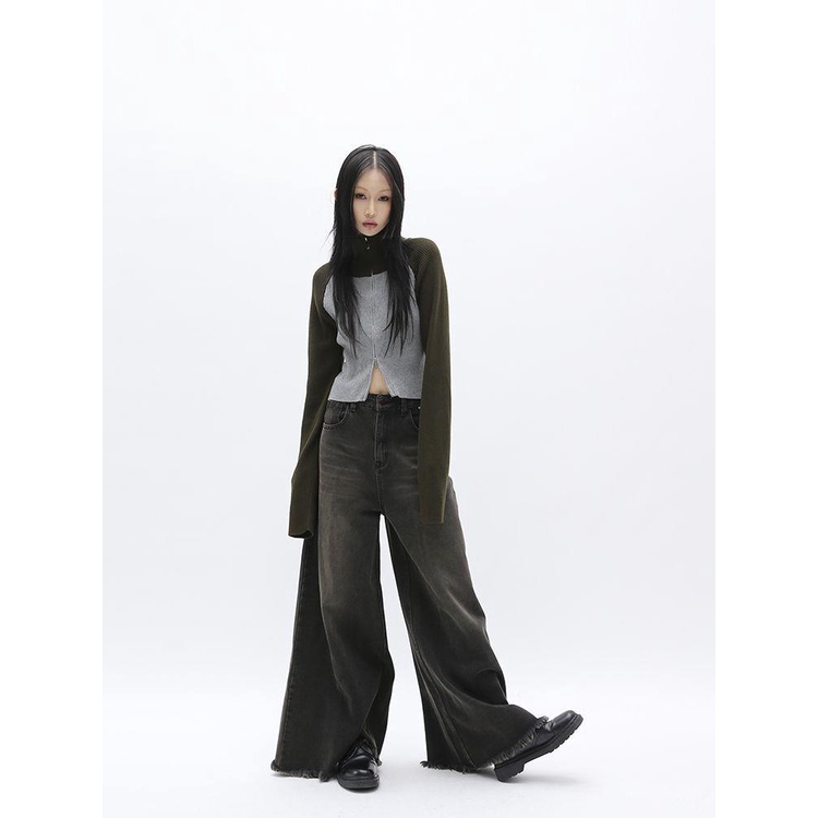 Áo Khoác Cardigan Dệt Kim Cổ Cao Dáng Ôm Màu Sắc Tương Phản Phong Cách Mỹ Cổ Điển Thời Trang Cho Nữ