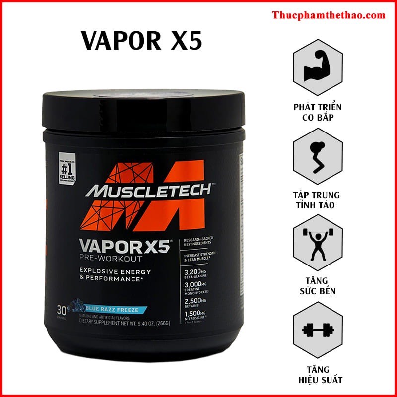 Pre-Workout Vapor X5 Next Gen - NHIỀU HƯƠNG VỊ - Hộp 30 lần dùng - HÀNG CHÍNH HÃNG MUSCLETECH