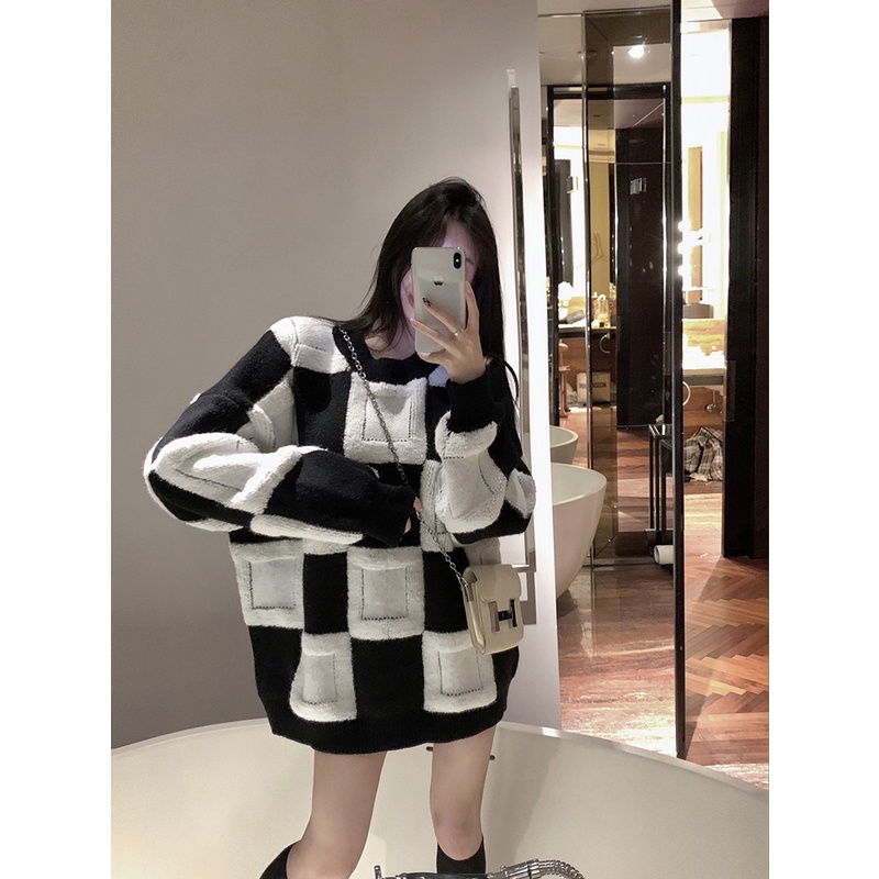 Áo sweater Dệt Kim Dáng Rộng Phong Cách Hàn Quốc Màu Sắc Thời Trang Cho Nữ