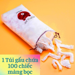 Màng Bọc Thực Phẩm Co Giãn Siêu Dai Có Chun Hình Túi Gấu, Túi 100 Chiếc, Tái Sử Dụng Nhìu Lần