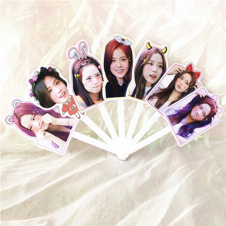 Quạt BP Lisa Jisoo Jennie Rose đầu dán to quạt cầm tay phong cách hàn quốc thiết kế sáng tạo đẹp thời trang