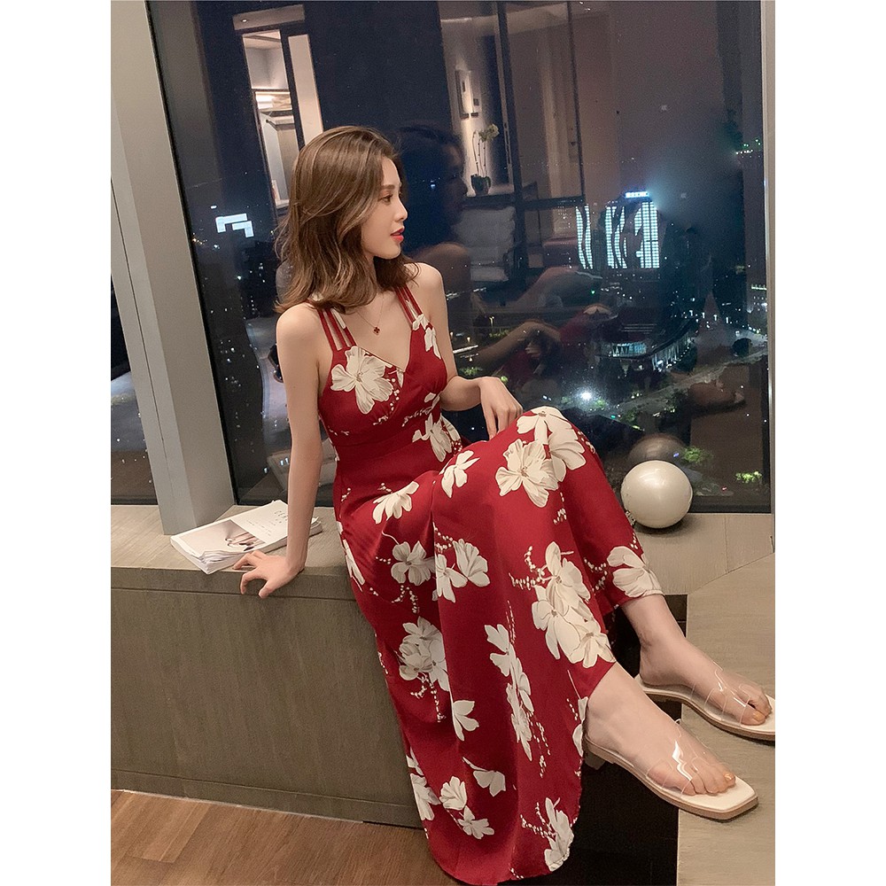 [Có Sẵn M đỏ] Váy Maxi Hoa 2 Dây Sang Chảnh | BigBuy360 - bigbuy360.vn