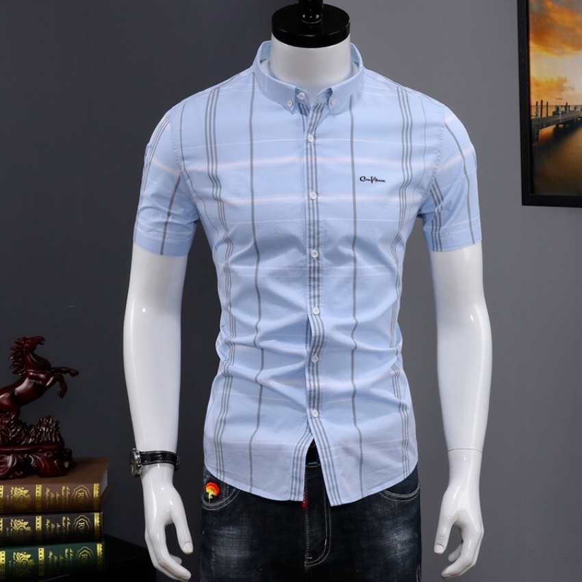 Áo sơ mi nam ngắn tay ❤️ áo sơ mi nam cộc tay họa tiết caro 3D phối chữ thêu trang Erina cao cấp